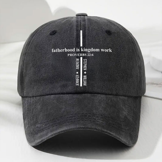 Fatherhood Is Kingdom Work - Personalized Custom Vintage Washed Denim Cap
