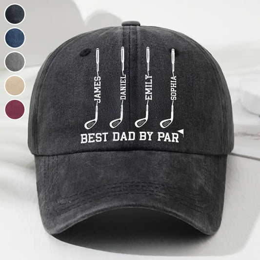 Top Dad By Par - Personalized Custom Vintage Washed Denim Cap