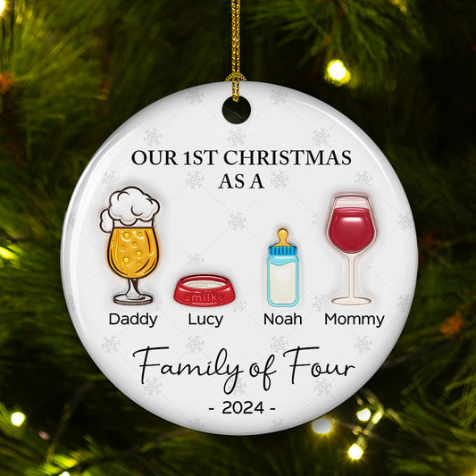 Cheering First Christmas As A Family - Personalized Custom 3D Inflated Effect Ceramic Ornament