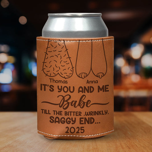 It's You And Me - Personalized Custom Engraved Leather Can Cooler Holder