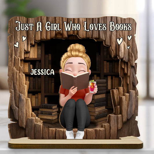Just A Girl Who Loves Book - Personalized 2-Layer Wood Plaque With Flat Base