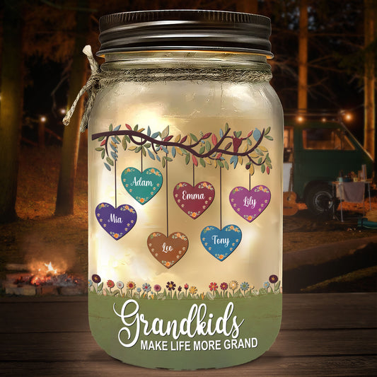 Grandkids Make Life More Grand - Personalized Custom Mason Jar Light