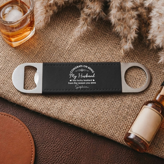 You Lucky Bastard - Personalized Custom Leather Bottle Opener