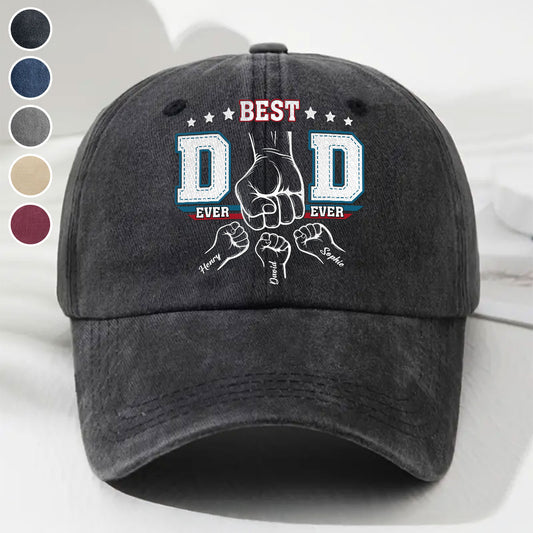 Proud Of Dad Ever - Personalized Custom Vintage Washed Denim Cap
