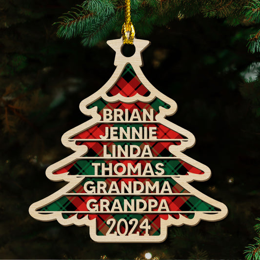Family Name Christmas Tree - Personalized Custom 2-layered Wood Ornament
