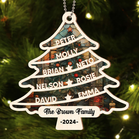 Family Christmas Tree - Personalized Custom Suncatcher Ornament