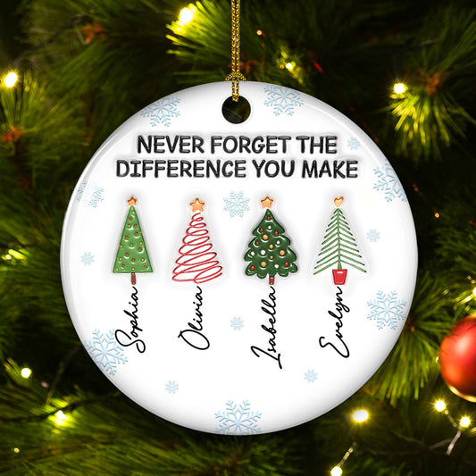 Never Forget The Difference You Make - Personalized Custom 3D Inflated Effect Ceramic Ornament