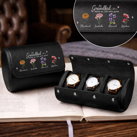 My Grandkids Make My Life More Grand - Personalized Custom Leather Watch Case
