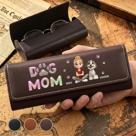 Dog Mom Lovely Chibi - Personalized Custom Leather Eyeglass Case