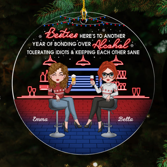 Bonding Over Alcohol Christmas Besties - Personalized Custom Acrylic Ornament