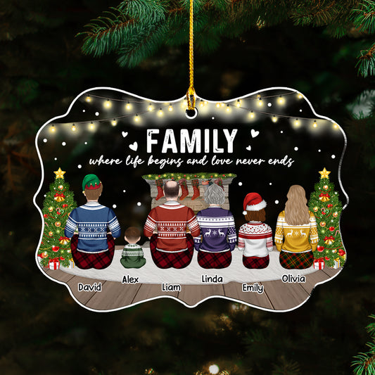 Family Where Love Never Ends - Personalized Custom Acrylic Ornament