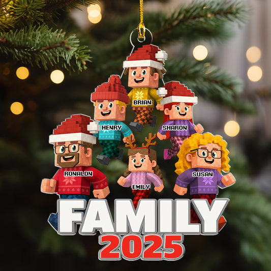 Blocky Voxel Family Christmas Tree - Personalized Custom Acrylic Ornament