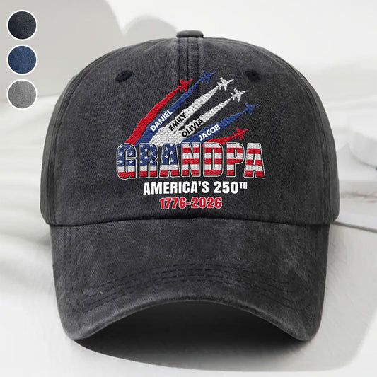 Proud Dad Grandpa American 250th Anniversary - Personalized Custom Vintage Washed Denim Cap