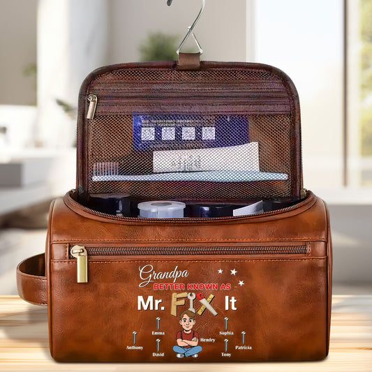 Mr Fix It - Personalized Custom Leather Toiletry Bag