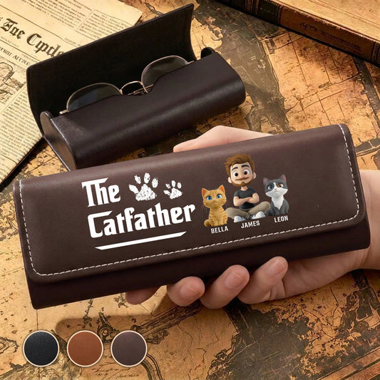 Cool Cat Father - Personalized Custom Leather Eyeglass Case