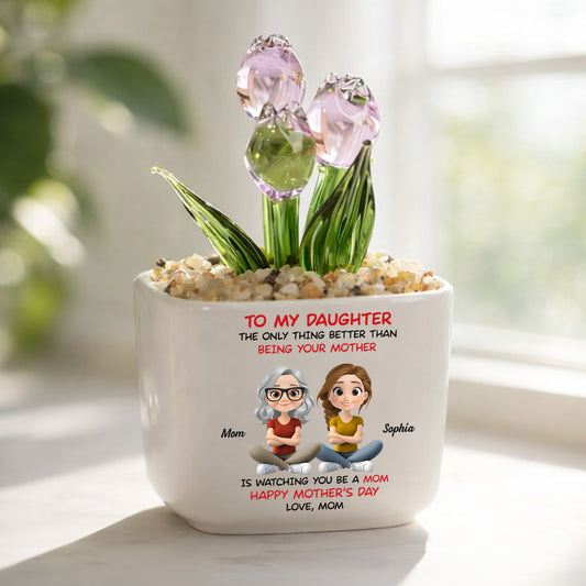 To My Daughter Cartoonize - Personalized Custom Glass Everlasting Tulips