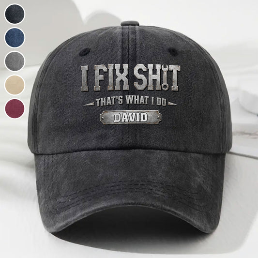 I Fix Everything - Personalized Custom Vintage Washed Denim Cap