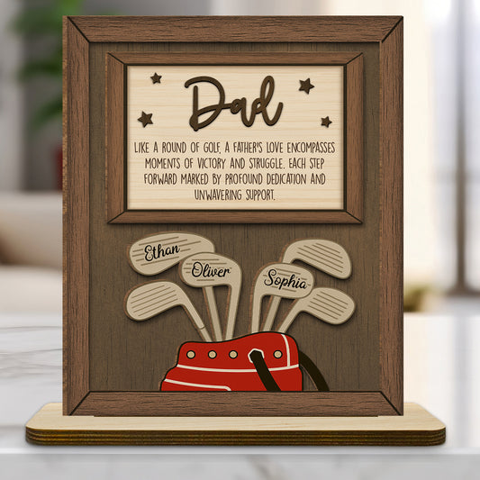 Dad Swings With Steady Love - Personalized Custom 2-Layer Wood Plaque With Flat Base