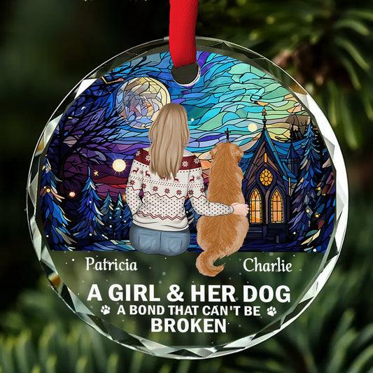 The Bond Between A Girl And Her Dog - Personalized Custom Glass Ornament