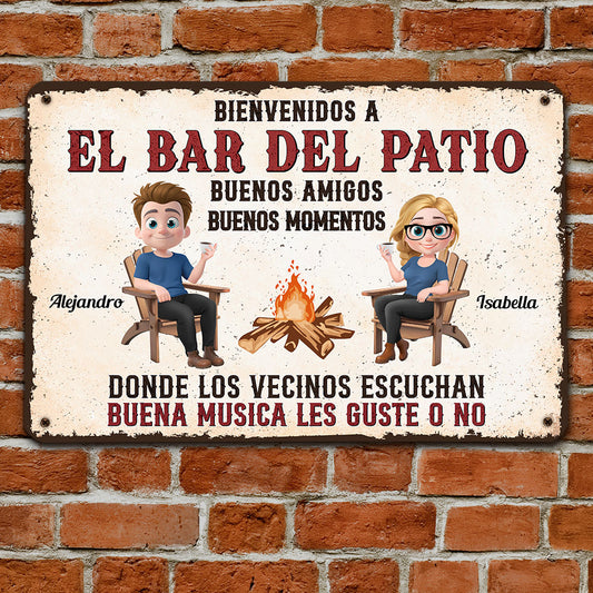 Parrillada en el patio y buena música – Letrero metálico personalizado