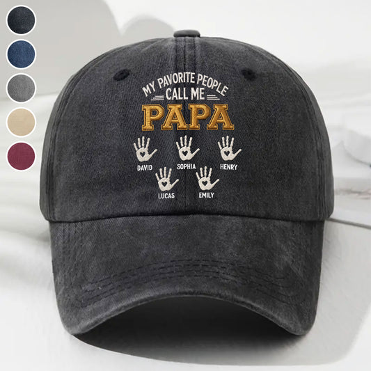 My Favorite Kids Grandkids Call Me - Personalized Custom Vintage Washed Denim Cap