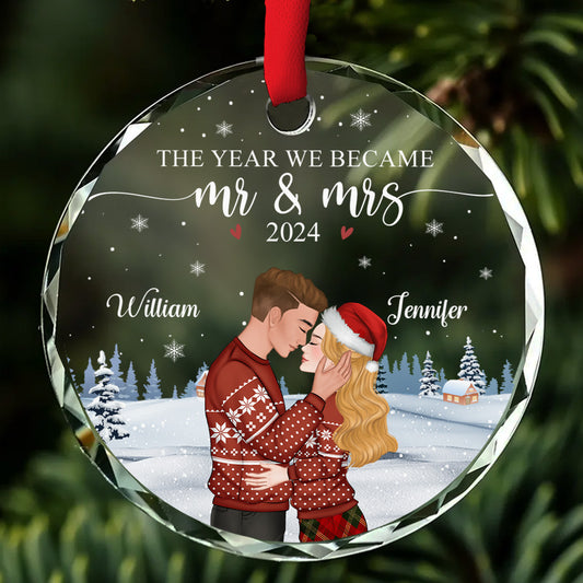 We Became Mr And Mrs - Personalized Custom Glass Ornament