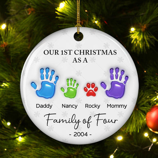 First Christmas As A Family Handprints - Personalized Custom 3D Inflated Effect Ceramic Ornament