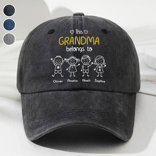 This Nana Belongs To Us - Personalized Custom Vintage Washed Denim Cap