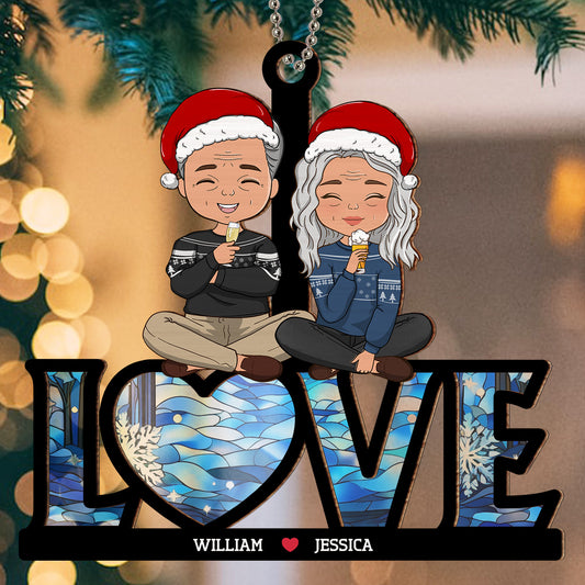 Couple Sitting Together - Personalized Custom Suncatcher Ornament