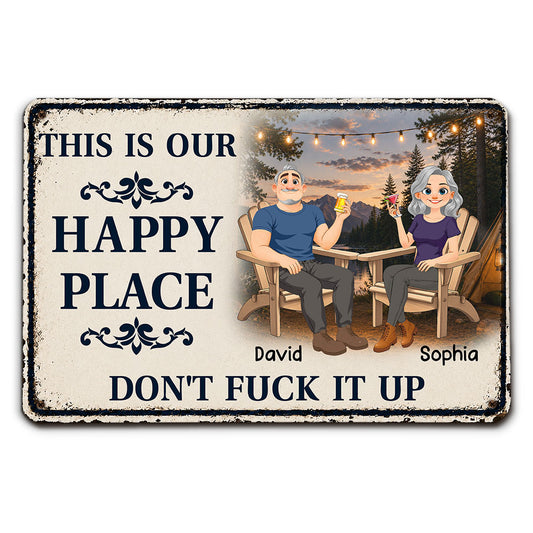 Camping Is Our Happy Place - Personalized Custom Metal Sign