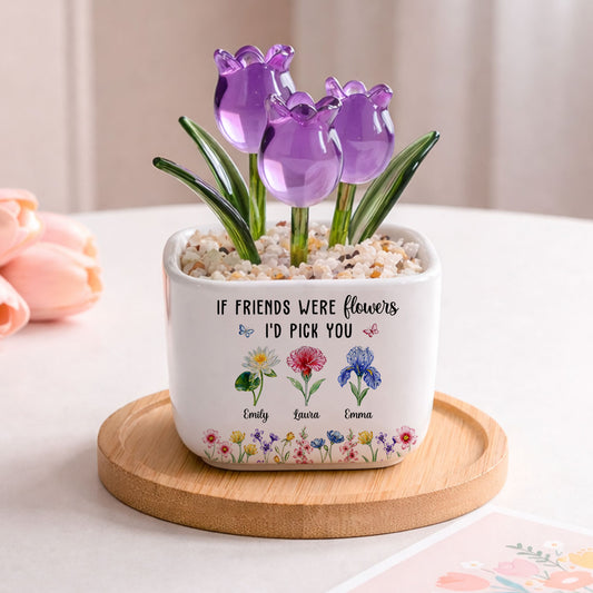 Friends Like Flowers - Personalized Custom Glass Everlasting Tulips