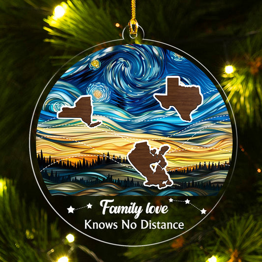 Family Love Knows No Distance Version 3- Personalized Custom Acrylic Ornament