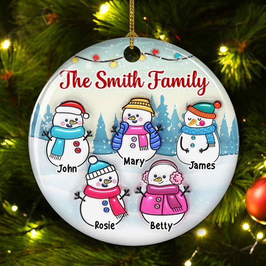 Snowman Family - Personalized Custom 3D Inflated Effect Ceramic Ornament