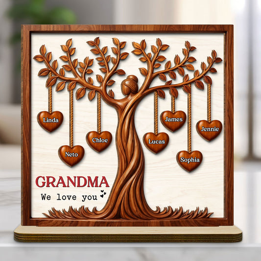 Hearts Tree - Personalized Custom 2-Layer Wood Plaque With Flat Base