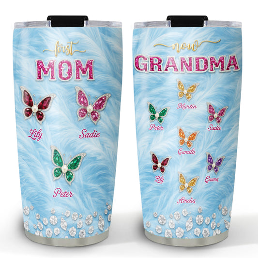 Blue Butterflies For Grandma Version 2 - Personalized Custom Tumbler
