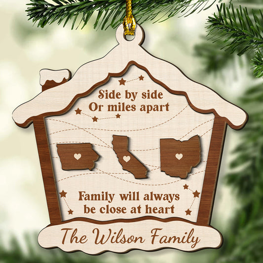 Side By Side Or Miles Apart - Personalized Custom Freeshape 2-Layered Wood Ornament