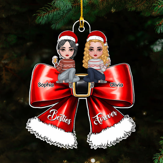 Bestie Sitting On Bowtie - Personalized Custom Acrylic Ornament