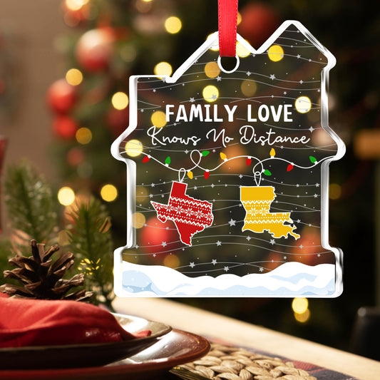 Family Love Knows No Distance - Personalized Custom House Shaped Glass Ornament