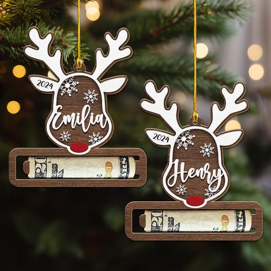 Christmas Reindeer - Personalized Custom Money Holder Wood Ornament