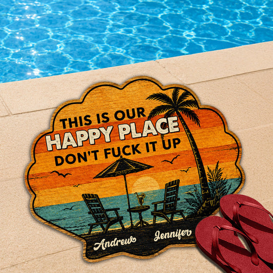 Happy Place Warning - Personalized Custom Doormat