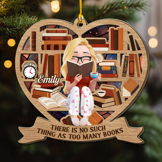 My Heart Belongs To Books - Personalized Custom 3D Effect Wood Ornament