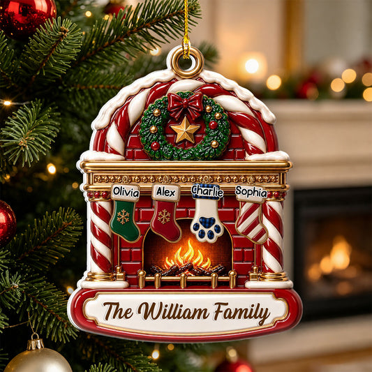 Family Fireplace - Personalized 3D White Acrylic Ornament
