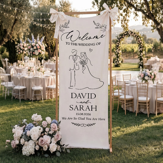 Our Forever Starts Here - Personalized Custom Welcome Linen Sign