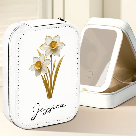 Birth Month Flower Version 3 - Personalized Custom Jewelry Box With LED Mirror