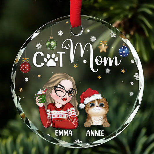 Cat Mom - Personalized Custom Glass Ornament