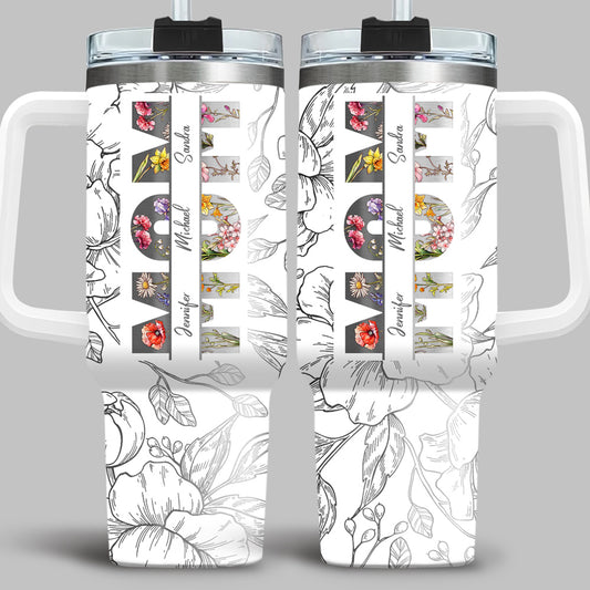 Floral Mom - Personalized Custom Engraved 40oz Tumbler With Handle