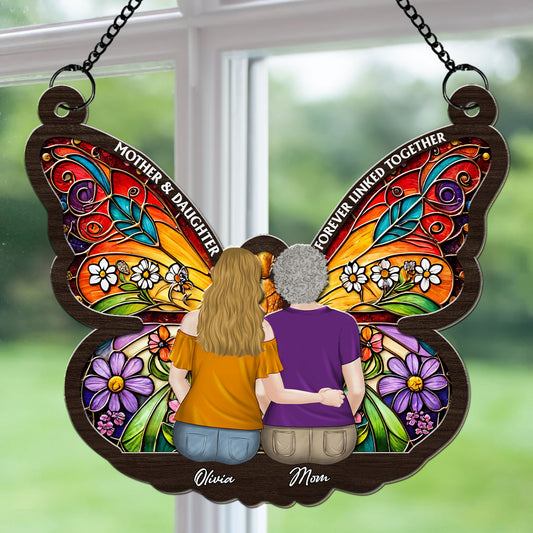 Mom And Daughter Forever Linked Together - Personalized Custom Suncatcher