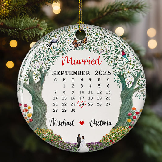 Married Custom Date - Personalized Custom Ceramic Ornament