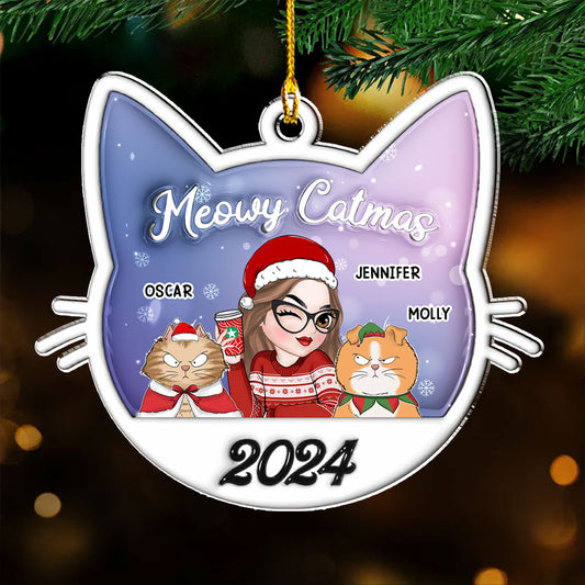 Meowy Catmas Cat Mom - Personalized Custom 3D Inflated Effect Acrylic Ornament