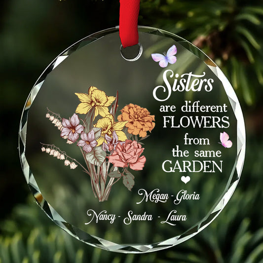 Floral Sisters Forever - Personalized Custom Glass Ornament